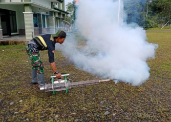 Kodim 1715/Yahukimo Lakukan Fogging Perkantoran Dan Perumahan