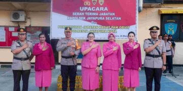 Kapolresta Pimpin Upacara Sertijab Kapolsek Jayapura Selatan dan Pengukuhan Kasat PAM Obvit