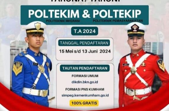 Kemenkumham RI Buka Pendaftaran Taruna/ Taruni Poltekim dan Poltekip T.A 2024
